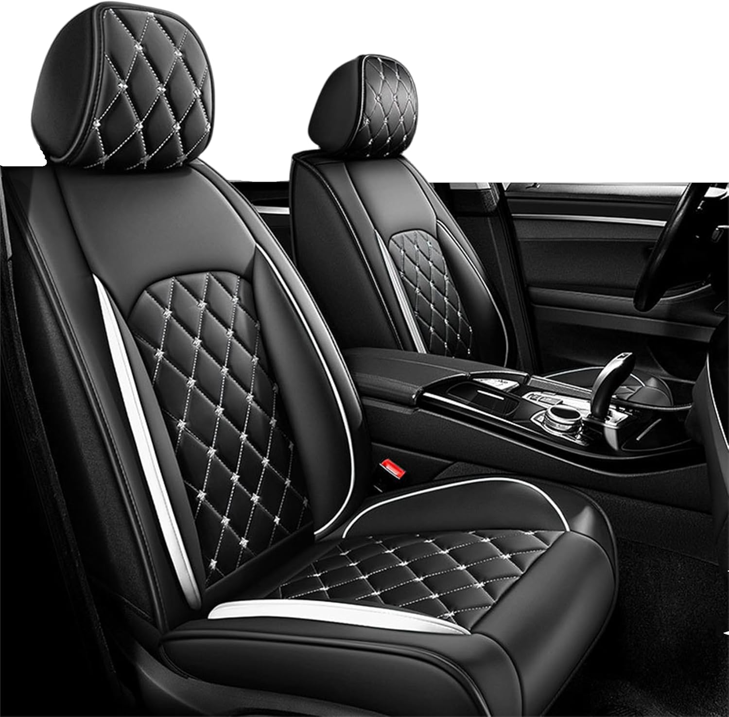 Premium Faux Leather Fully Covered Car Seat Cover Custom Fit for GMC Yukon 2007-2023 2024 Non-Slip Interior Seat Cushions Protectors (Front 2 Seats,Black White)