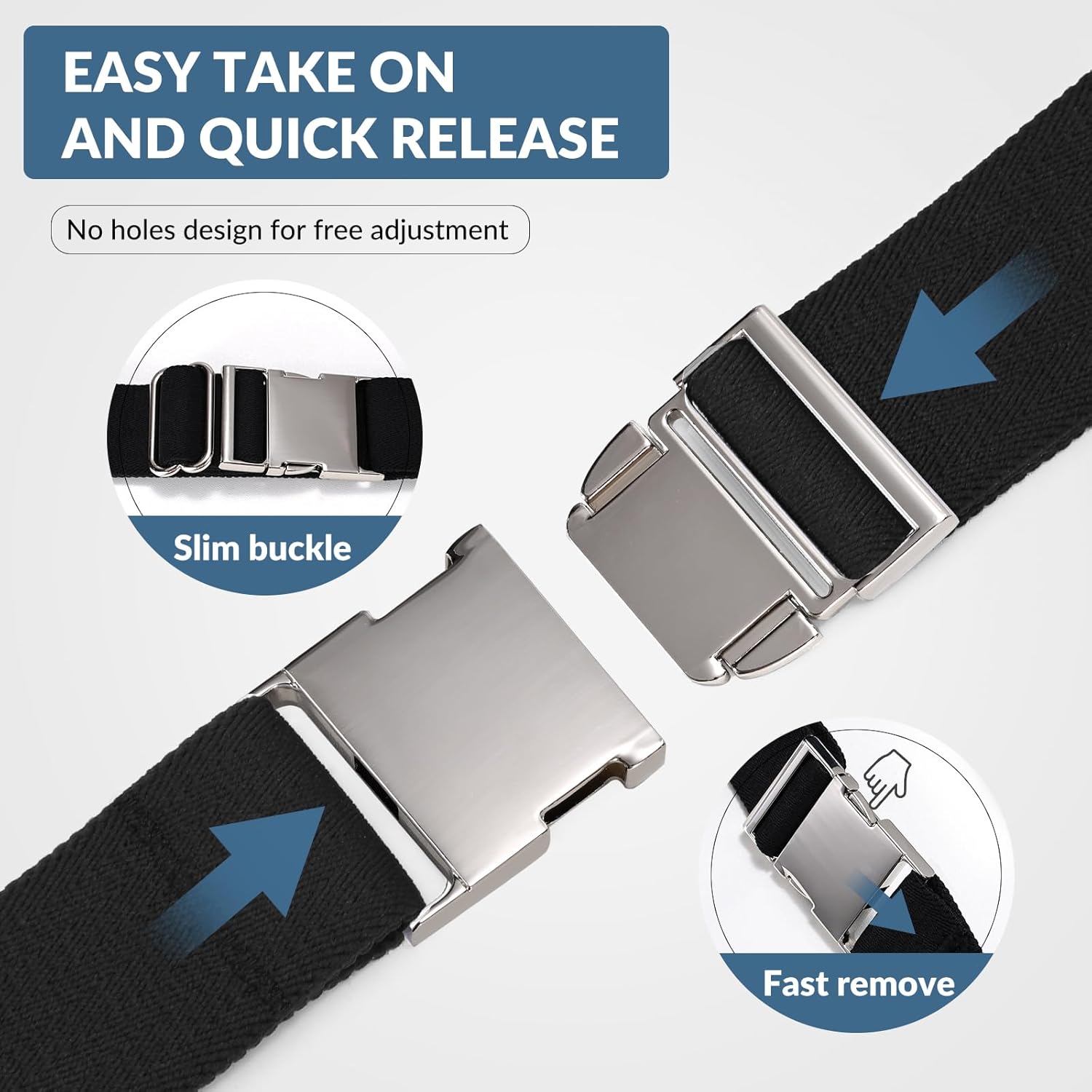 SANSTHS Mens Elastic Belt, Unisex Adventure Stretch Web Belt with Seat Belt Buckle, Clip Thin Fabric Belt 1.5" - Image 5