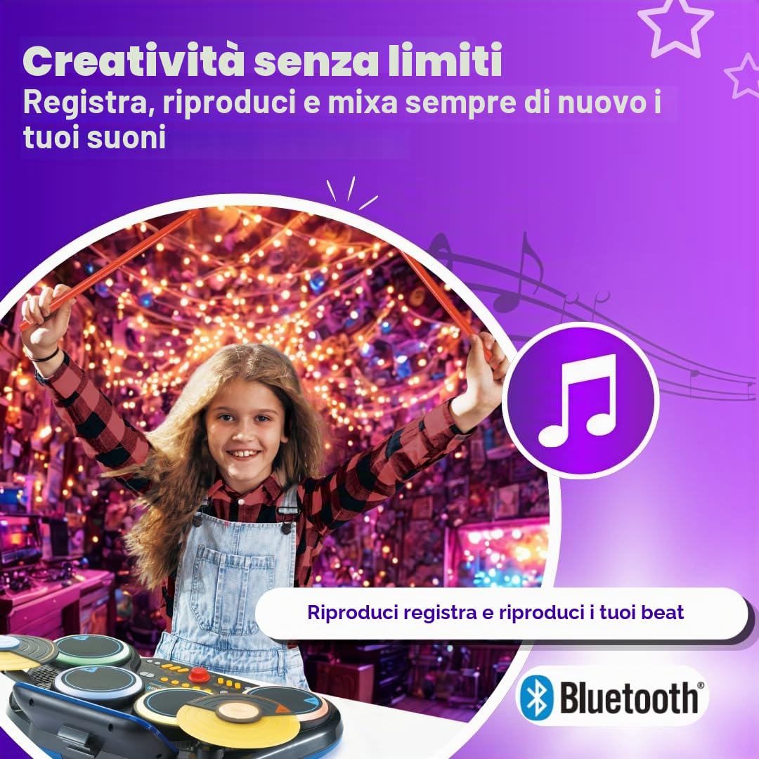 VTech Kidi DJ Drums - Batteria elettronica con effetti luminosi e modalità di apprendimento - per bambini dai 6 ai 12 anni - versione tedesca