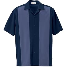 Ash City Mens Knit Ottoman Color Block Camp Shirt, Navy w/ French Navy, M