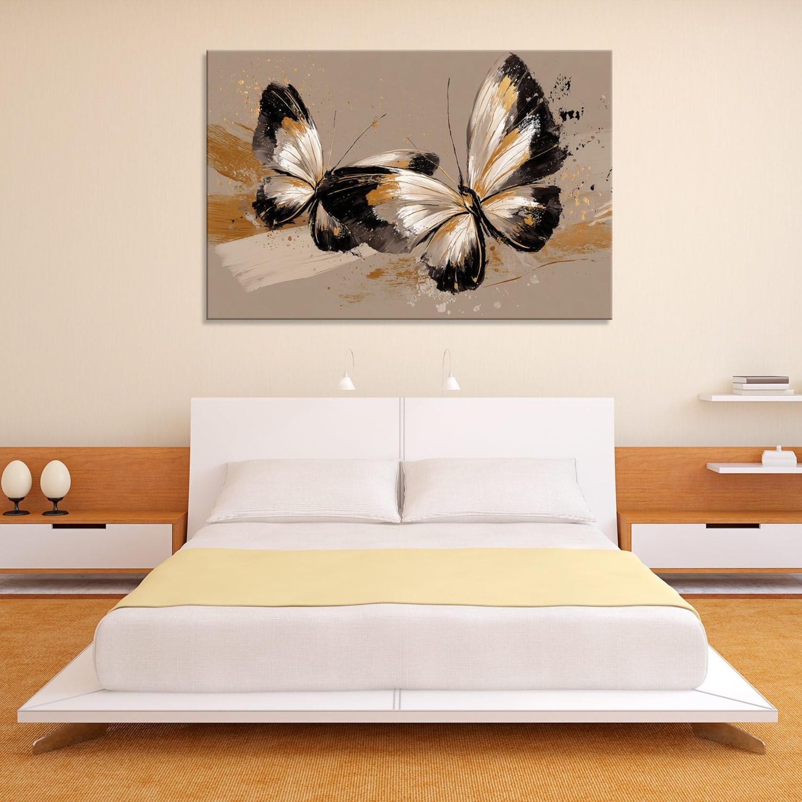 CAOXTART Abstract Butterfly Canvas Oil Painting, Gold Butterfly Pictures Art | Luxury Home Wall Decor Posters and Prints(40x60cm/Frameless)
