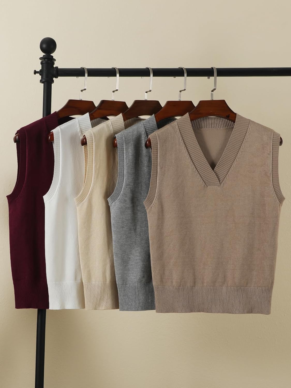 Wowcarbazole Women's V Neck Sweater Vest Sleeveless Ribbed Knit Pullover JK Uniform Classic Basic Tank Tops - Image 3