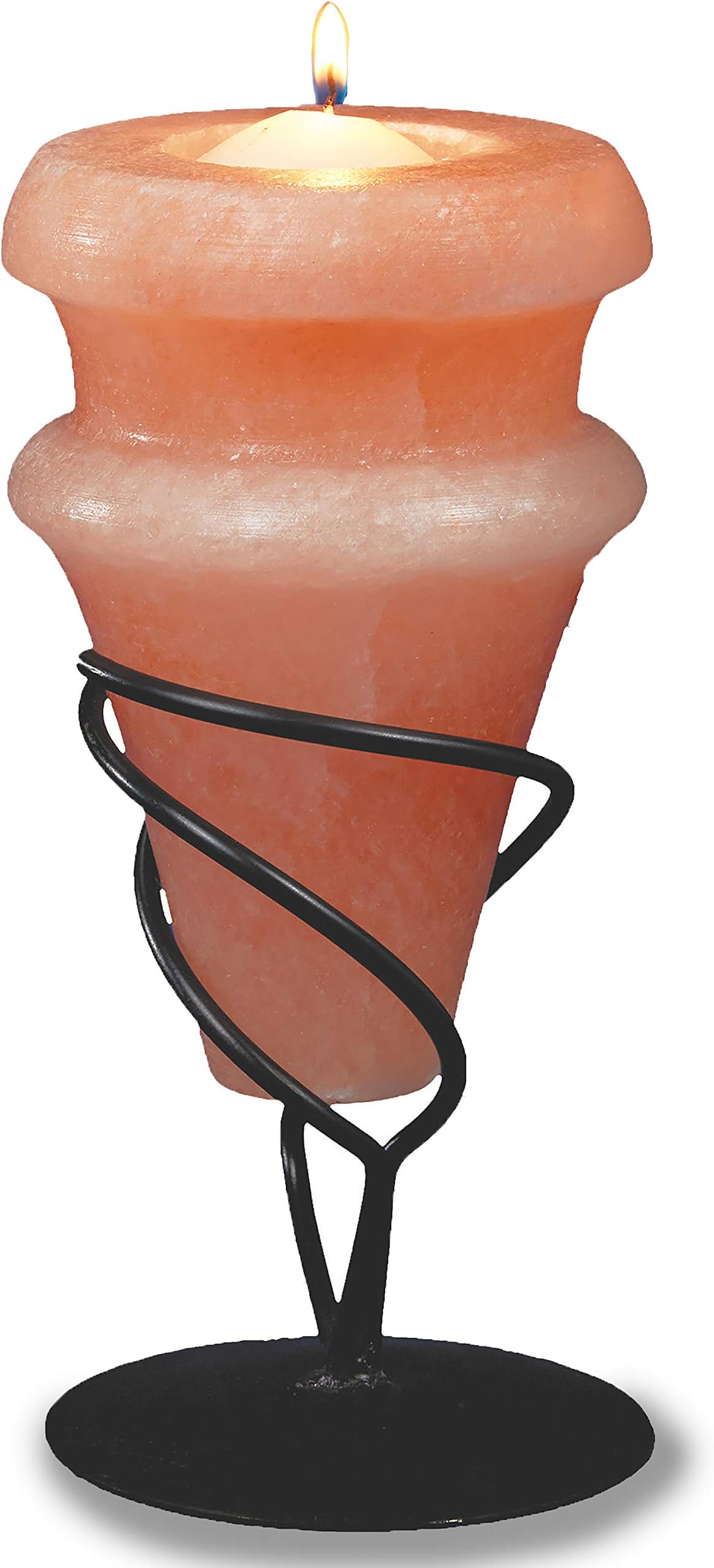Himalite’s Pure Himalayan Salt Rock Cone Shaped Votive Tea Light Candle Holder with Metal Stand Stratosphere