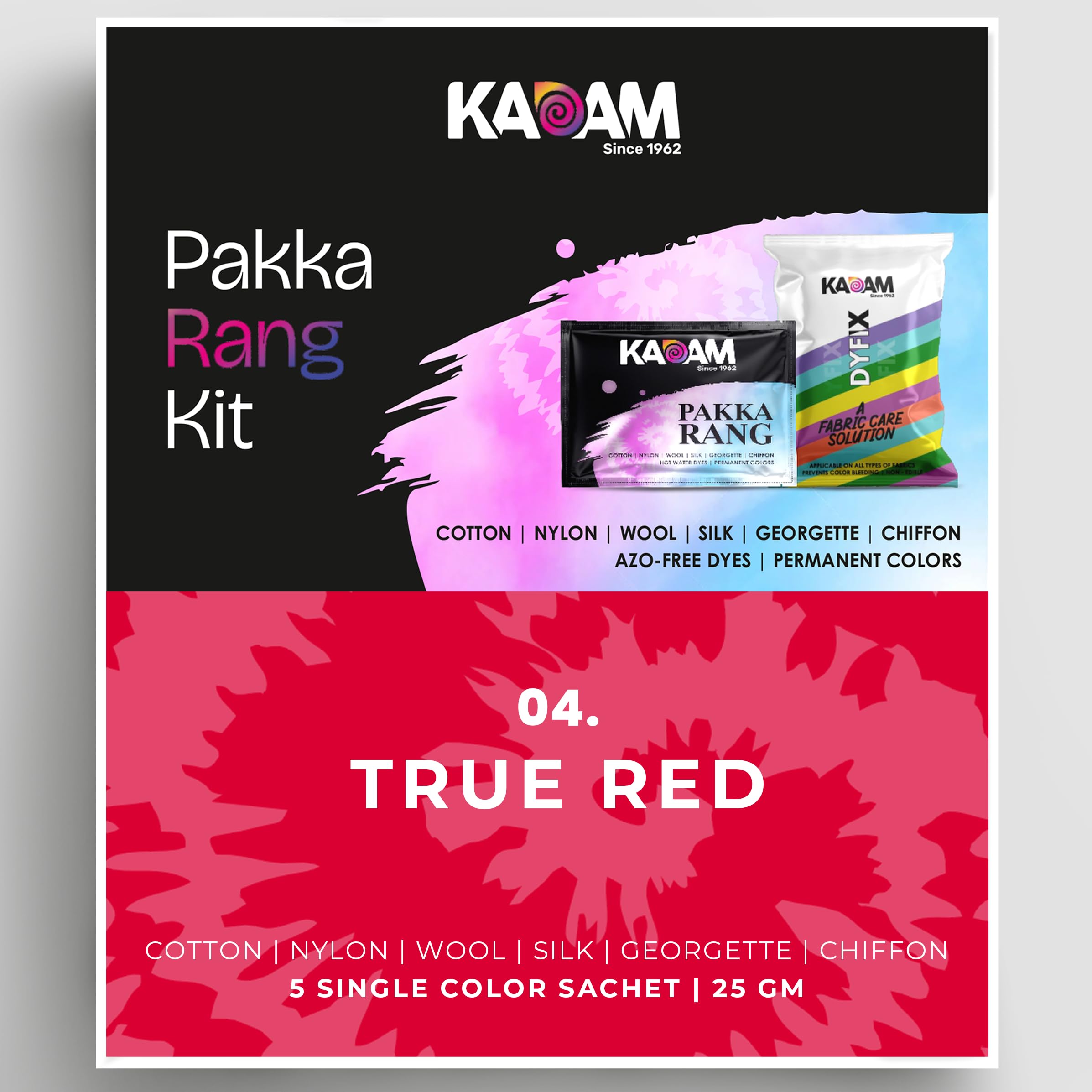 Kadam Pakka Rang Fabric Dye Colour | True Red | 25g Pack | Includes DyFix Color Fixer | Permanent Fabric Dyes for Old Faded Jeans and Clothes-image-23
