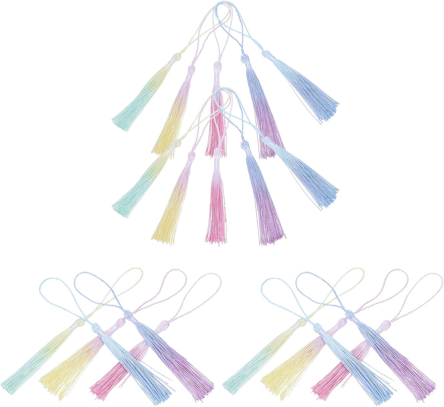 YARNOW 20pcs DIY Gradient Tassel Pendants for Jewelry Making and Bookmarks, Cotton Fringe Trim Keychain Tassels Bulk in Pink, Yellow, Green, Blue, Purple for Craft Decoration and Sewing