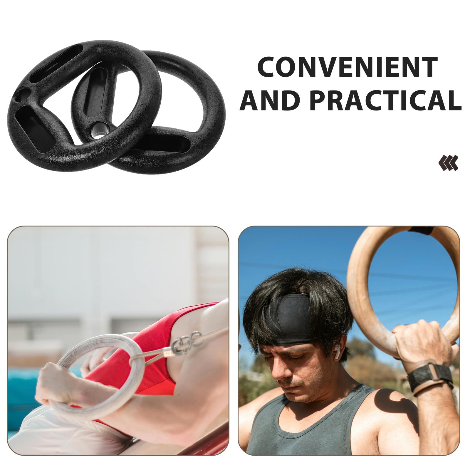 2 Piezas Anillos de Gimnasia Anillos Colgantes de Gimnasia Abs Negros Multifuncionales para Ejercicios de Dominadas y Fitness en Interior