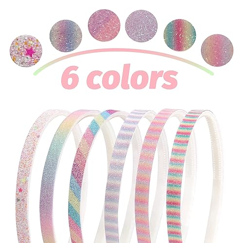 Miniatura 2 de Diademas con purpurina para niñas, 6 unidades, bandas para el pelo arcoíris para niñas, fiestas diarias, cumpleaños, bandas para el cabello de arco