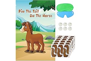 Pin The Tail on The Horse with 30 Tail Stickers for Cowboy Party