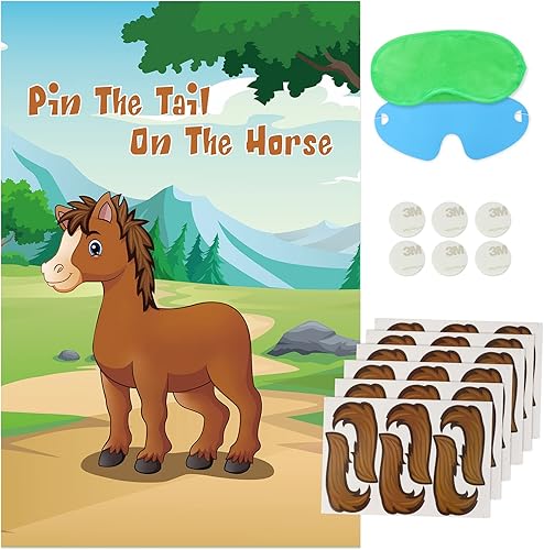 Pin The Tail on the Horse Game con 36 calcomanías de cola para fiestas de vaqueros, juguetes de fiesta de cumpleaños para niños y niñas,