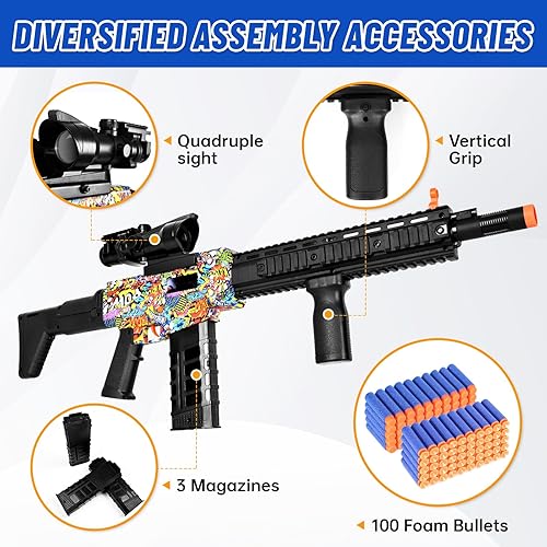Miniatura 4 de Pistola eléctrica de espuma, pistola de juguete realista para pistolas Nerf y dardos  con alcance de 100 balas suaves, 3 revistas, ametralladoras