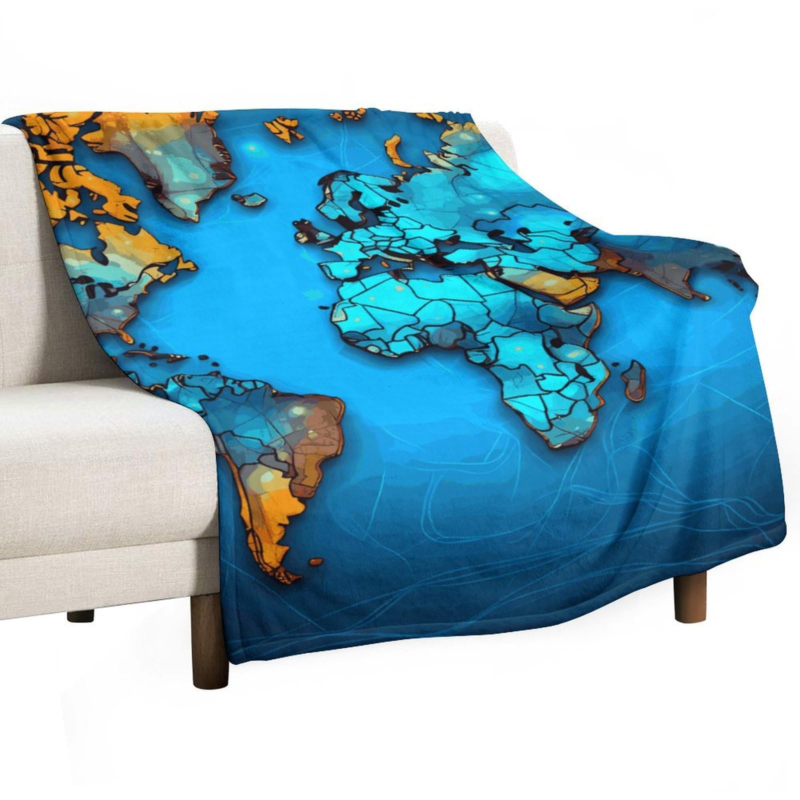 Couverture en flanelle carte du monde, plaid moelleux et chaud haut de gamme