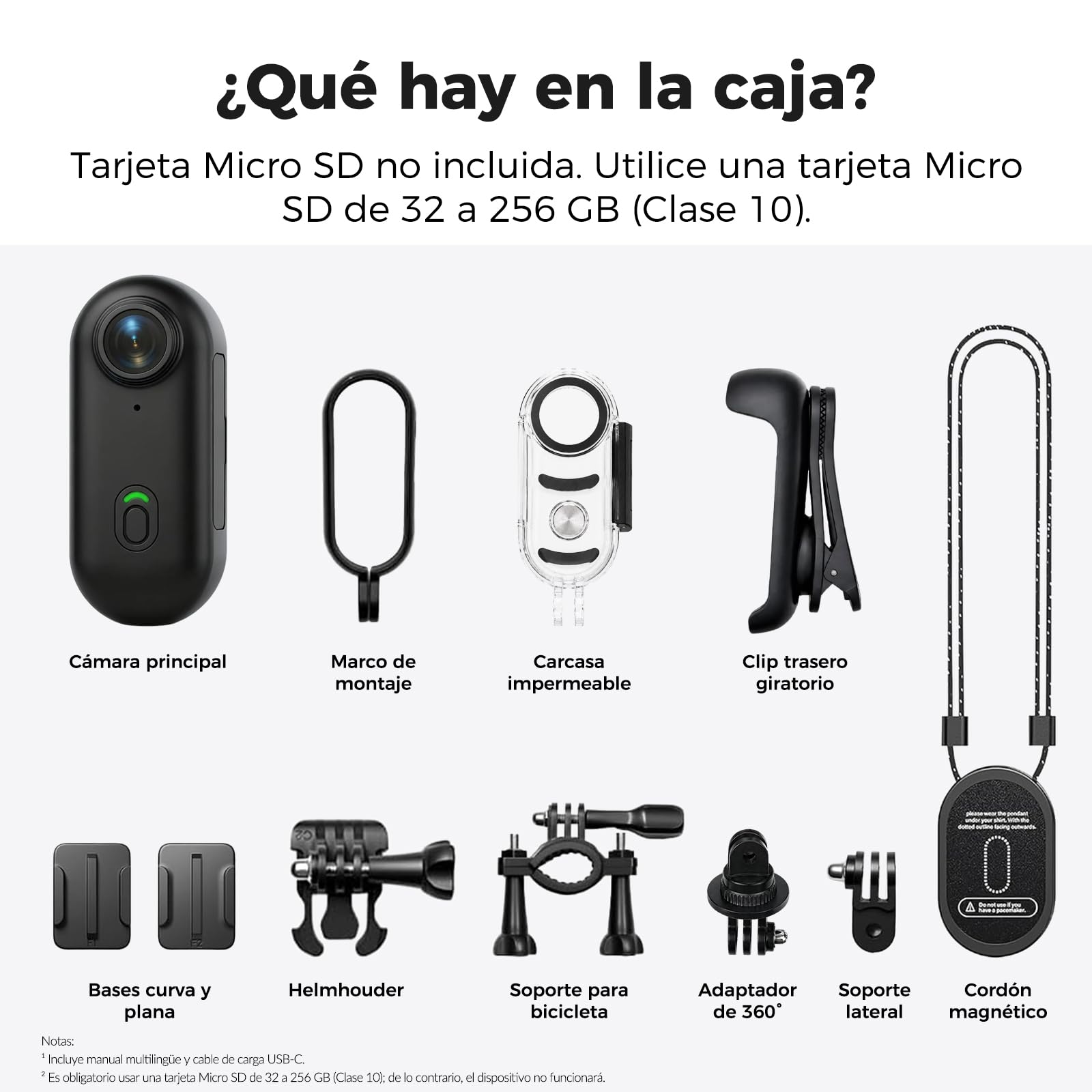 Zeerkeer - Mini Cámara de Acción con Lente Gran Angular de 120°, 1080p, Cámara Deportiva con Cordón Magnético, Clip de 360°, para Casco, Bicicleta, Motocicleta, Deporte al Aire Libre