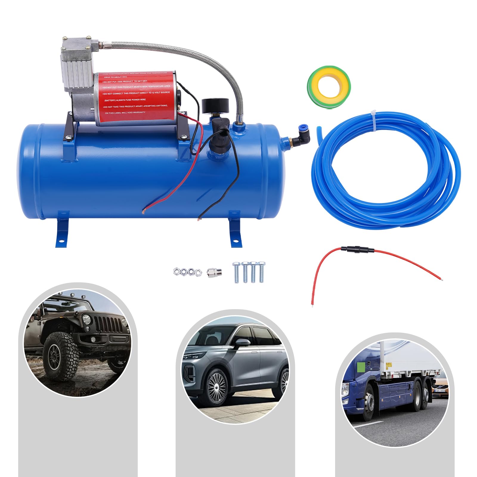 Potente compresor de aire para coche de 12 V con depósito de 6 L, bomba de neumáticos de 150 PSI con manómetro, motor de cobre y manguera de 3,8 m, bomba de compresor de aire portátil para coche