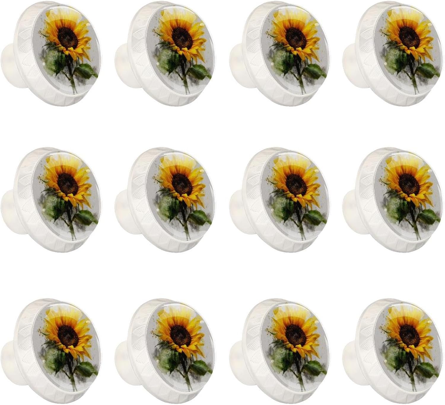 Watercolor Eucalyptus Green Gray Sage to (7) Crystal Glass Decorative Cabinet Knobs, Premium Drawer Pulls with Screws for Kitchen Cabinet Bathroom Dresser Wardrobe