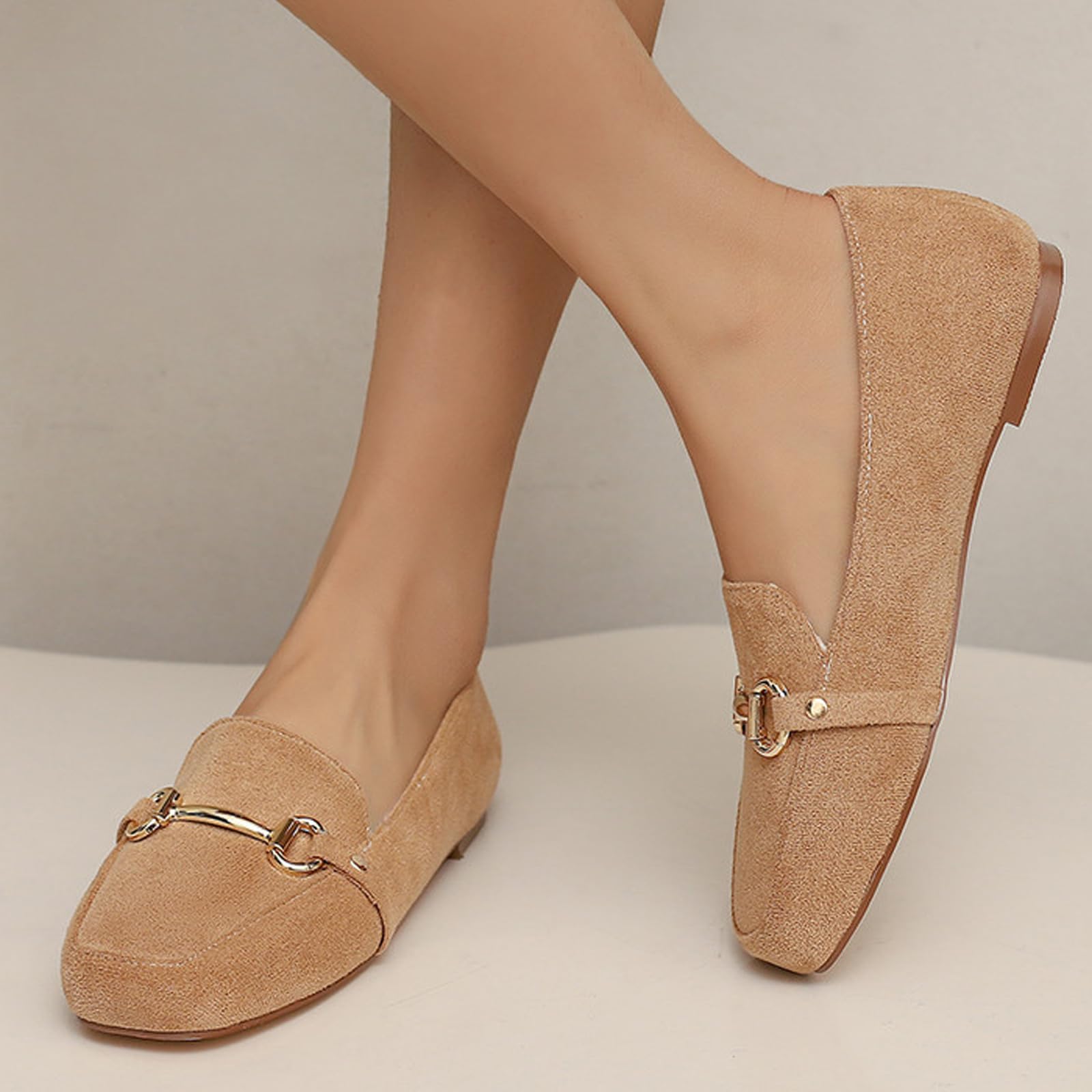 Mocassins dans Suédine Femmes Bout Carré Boucle Métal Bureau