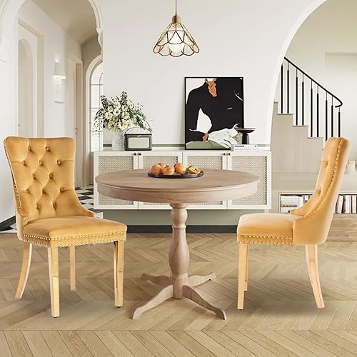 Miniatura 139 de Juego de 6 Sillas de Comedor Tapizadas en Terciopelo, Sillas Laterales de Cocina de Estilo Moderno con Ribete de Tachuelas y Patas de Madera, Anillo