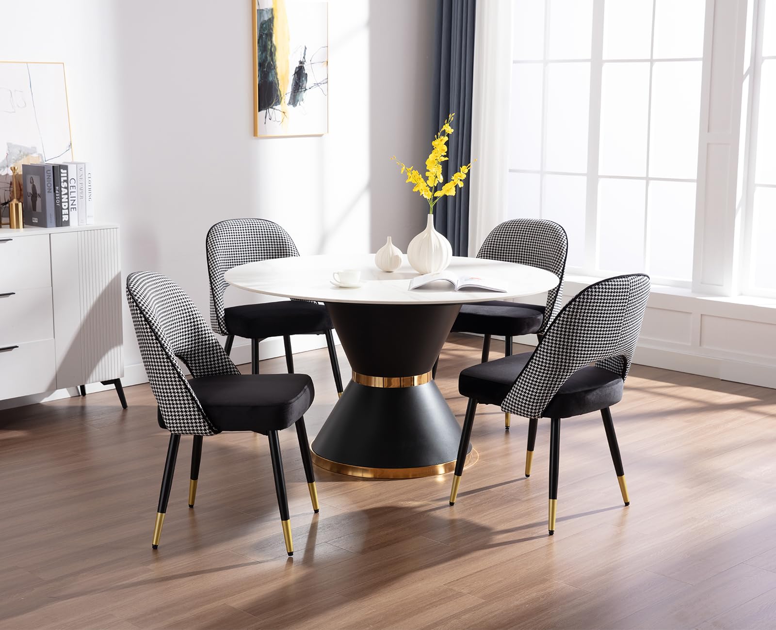 Set of 2 Velvet Dining Chairs with Hollow Back Modern Kitchen Chairs, Living Room Chairs with Metal Legs for Home/Restaurant (Black) — view 5