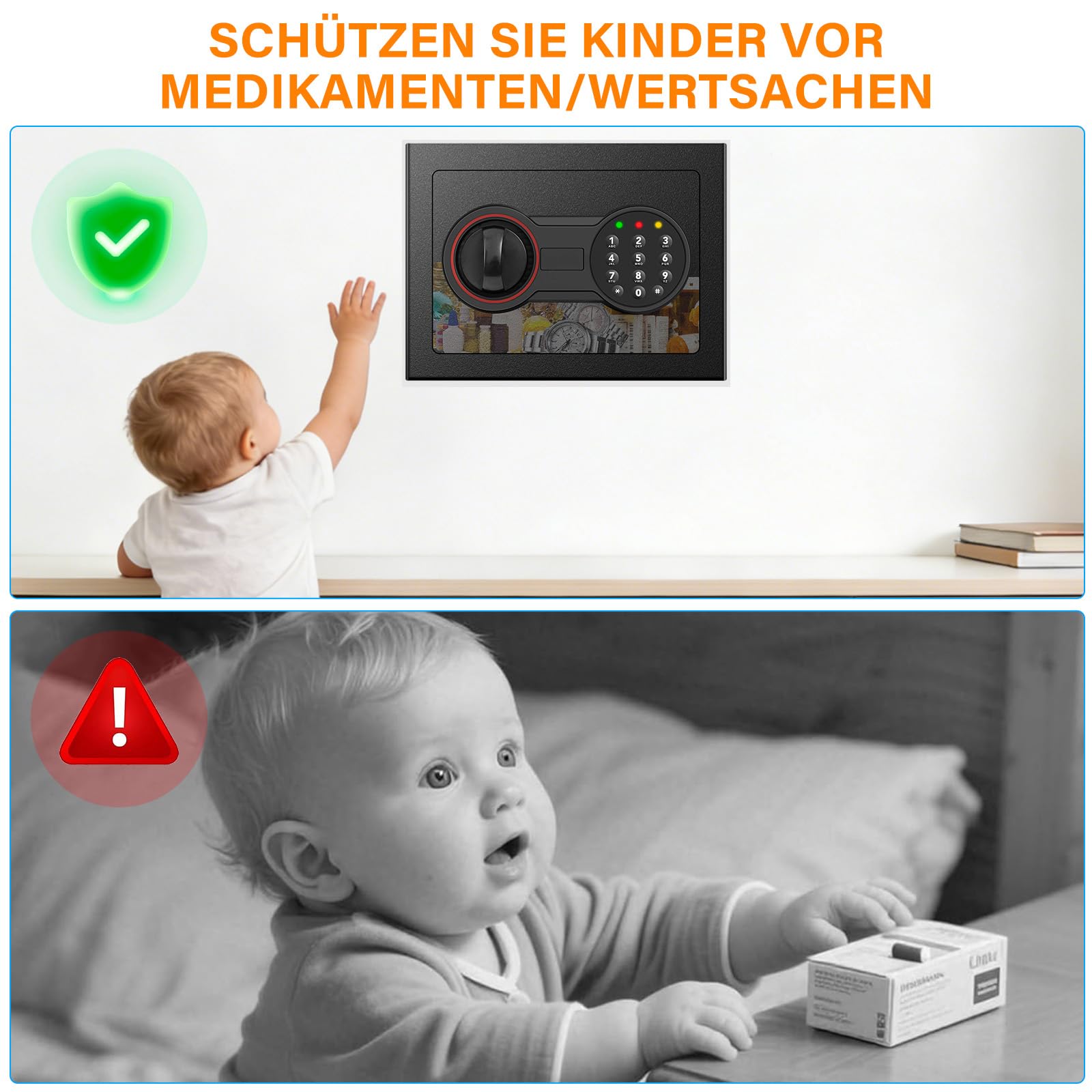 Mini Safe Tresor mit Zahlenschloss Schlüssel, MöBeltresor Klein mit Feuerfeste Tasche, Kleiner Tresor für Zuhause Sicherheitssafe,Tresore Kinder für Geld Medikamente Wertsachen Bargeld