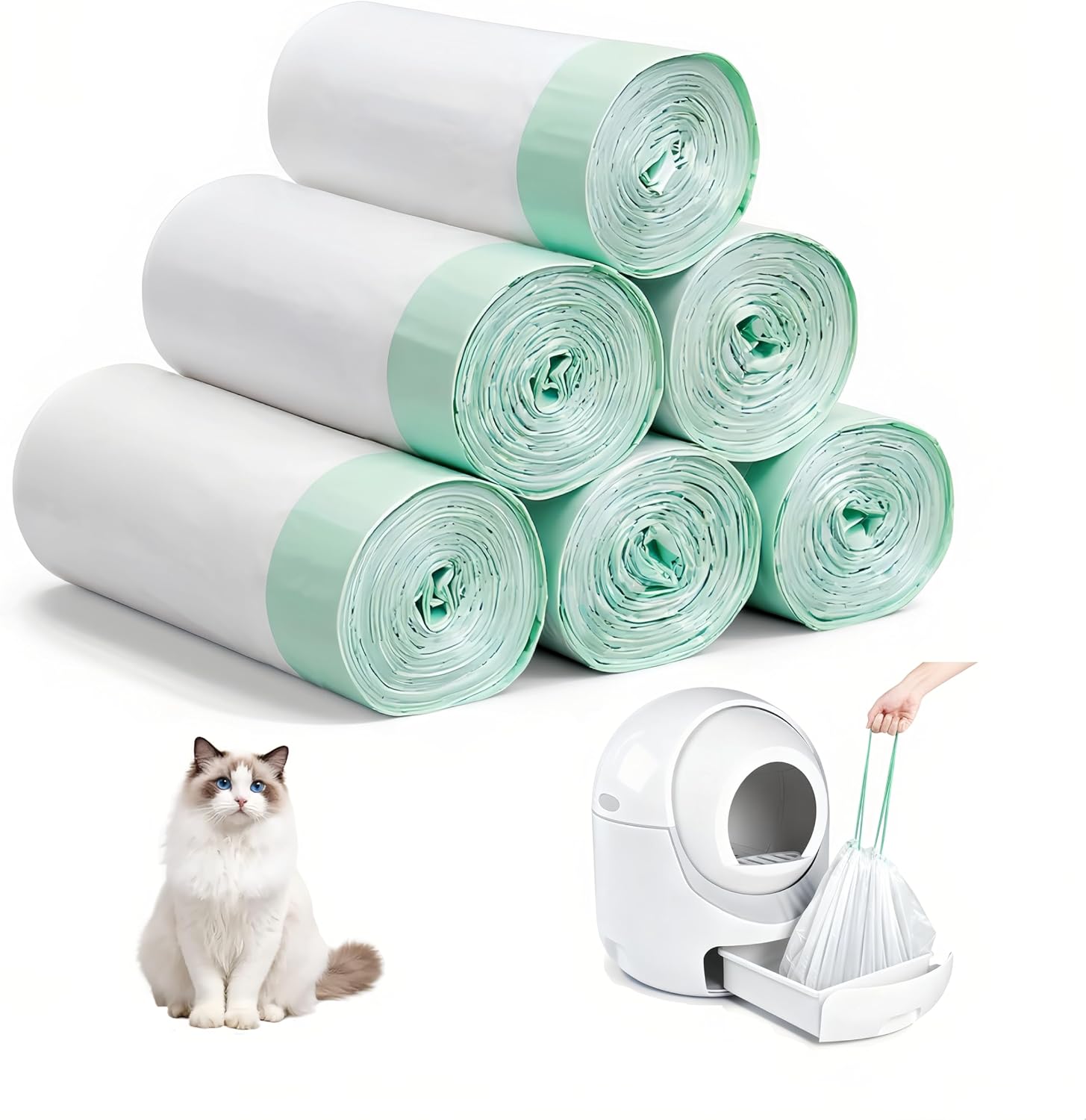 120 Count Cat Litter Box Liners Compatible with Litter Robot 3 & 4, Cat Litter Liners for Automatic Litter Box, Extra Thick Heavy Duty Waste Bags with Drawstrings, 25.2" x 15.7" (10-12 Gallons)