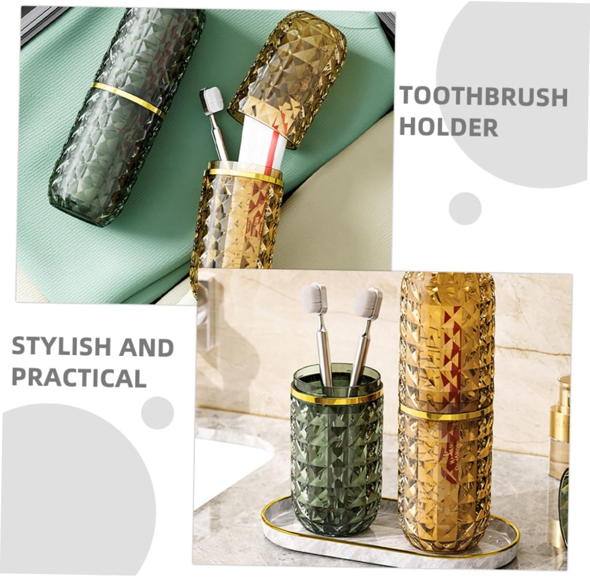 3pcs Toothbrush Holder Travel Organizer Set Amber Dark Green Plastic Bathroom Toothbrush Cup Storage Portable Case for Travel Use