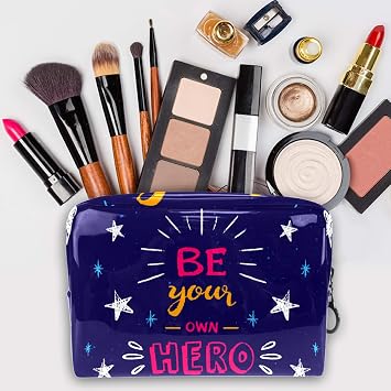Portable Makeup Bag with Zipper Travel Toiletry Bag for Women Handy Storage Cosmetic Pouch Purple Be Your Owe Hero