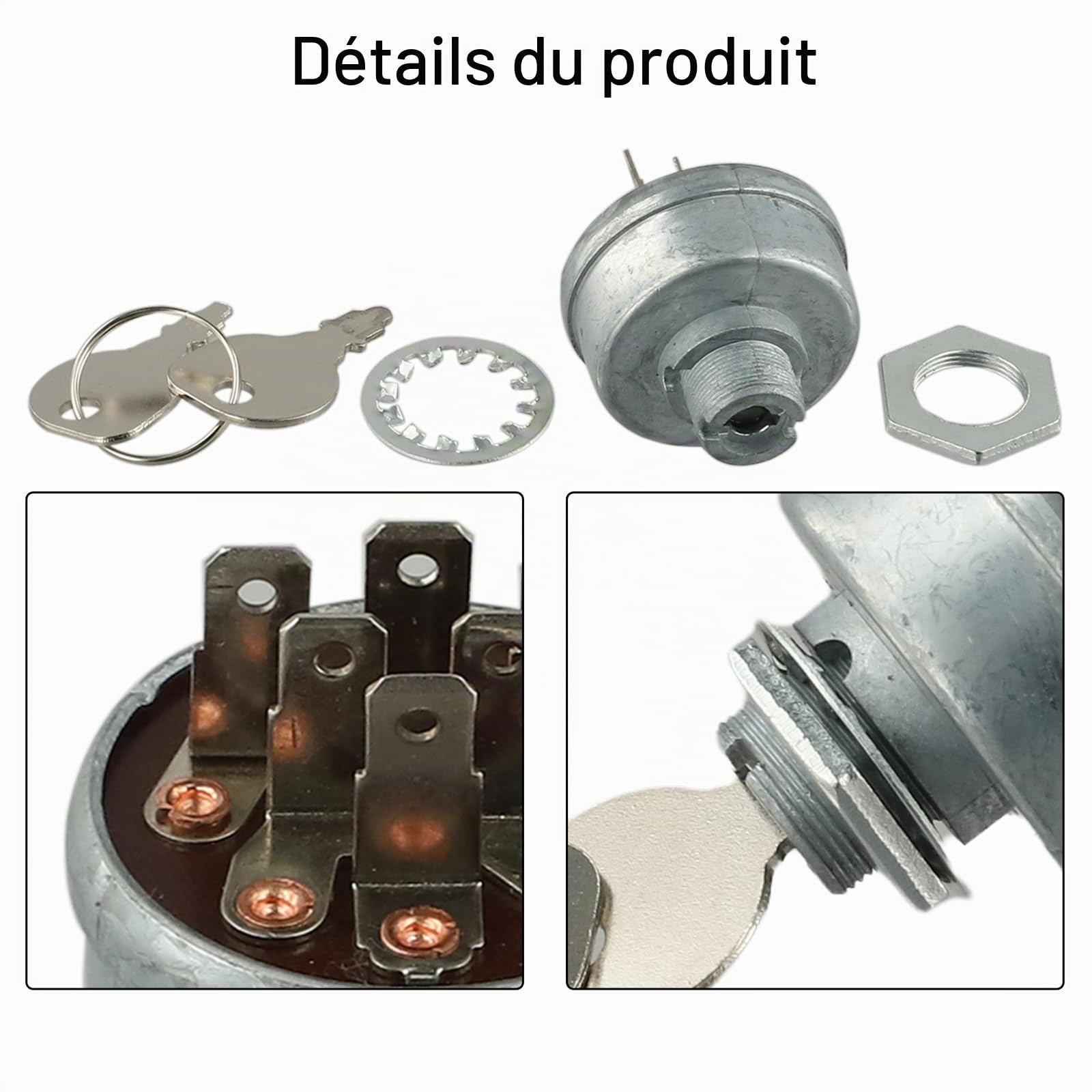 Interrupteur d'allumage et de démarrage pour husqvarna, Contacteur avec 2 clés, 7 bornes de rechange pour modèles 725-1717 et 925-1717, Pour Huqvarna pour Poulan Tracteur Tondeuse