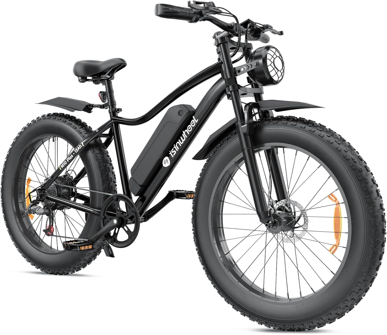 isinwheel M10 Plus Electric Bike for Adults 28mph 750W Motor, Dual Crown Fork Mountain Ebike 48V 13Ah Removable Battery 75 Miles Range, 7 Speed Shift, 26 x 4.0 Fat Tire Adults Electric Bicycles