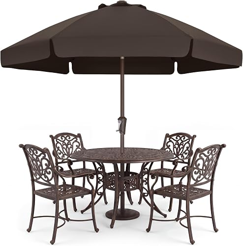 ABCCANOPY 7.5ft Scalloped Patio Umbrella, Outdoor Table Umbrella with Tilt and Crank, Fiberglass Ribs Deck Umbrella for Patio, Pool, Garden, Picnic (Brown)