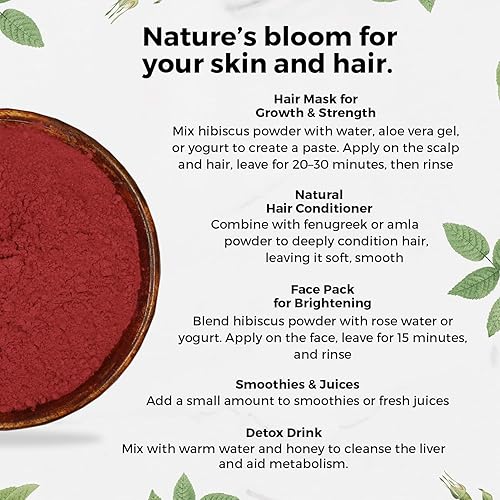 Miniatura 4 de CARMEL ORGANICS Hibiscus Petals Powder 7.5 onzas  Natural  Sin OMG y sin gluten  Rico en vitamina C  Polvo de pétalos de hibisco de origen indio,