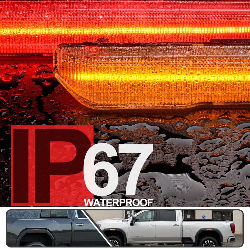 4Pcs Full LED Amber/Red Front/Rear Side Marker Lights for GMC Sierra 2500HD 3500HD 2020-2022 Fender Turn Signal Light Replace OEM Side Marker lamp Clear Lens