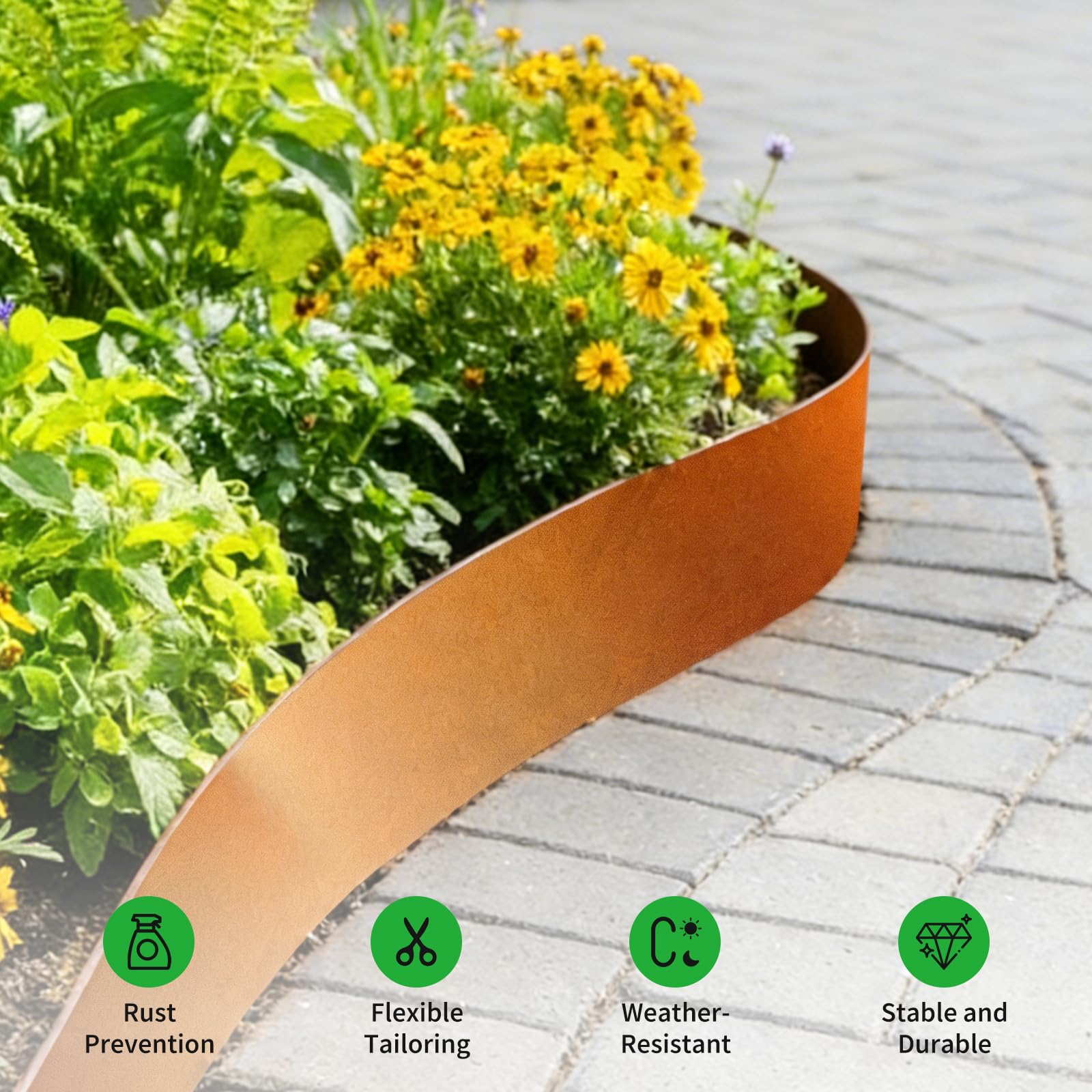 Bordura Acero Corten 5m X 15.5cm - Borde Jardin Flexible Y Resistente a La Intemperie - Separador De Césped Y Parterres con Aspecto Oxidado Natural, Fácil Instalación | Cercado flexible de metal con aspecto oxidado, resistente a la intemperie y borde de c