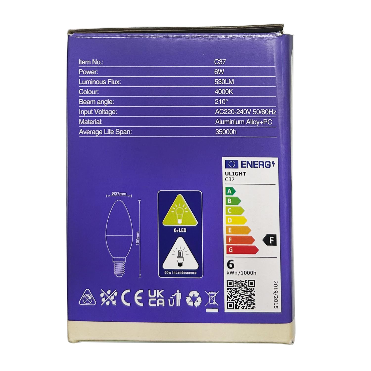 ULIGHT Lampadina LED E14 Oliva, 6W Equivalente a Incandescente da 50W, Luce Bianca Naturale 4000K, 530 Lumen, 220V-240V Non Dimmerabile, Fascio Luce 210°, Confezione da 10 Pezzi