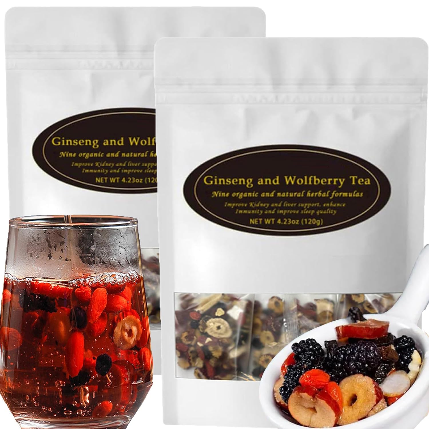 Ginseng Nine TreasureTea - Red Date Wolfberry Mulberry Tea, Organic Kidney Cleanse Chinese Herbal (3)