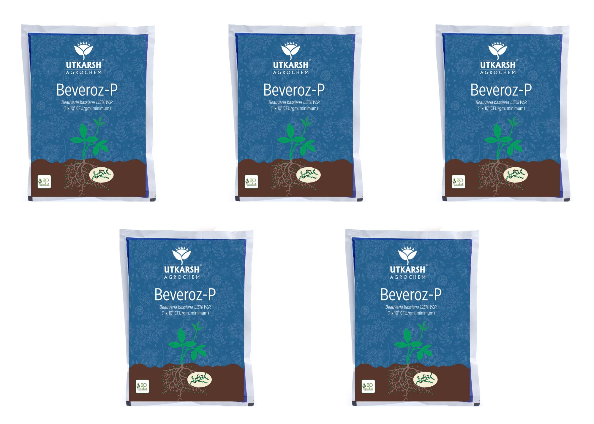 Utkarsh Beauveria Bassiana 1.15% W.P. 1 x 10^8 CFU/gm min. for Plants, Crops and Home Gardening - Beveroz-P (5 Kg; Pack of 5 of 1 Kg)