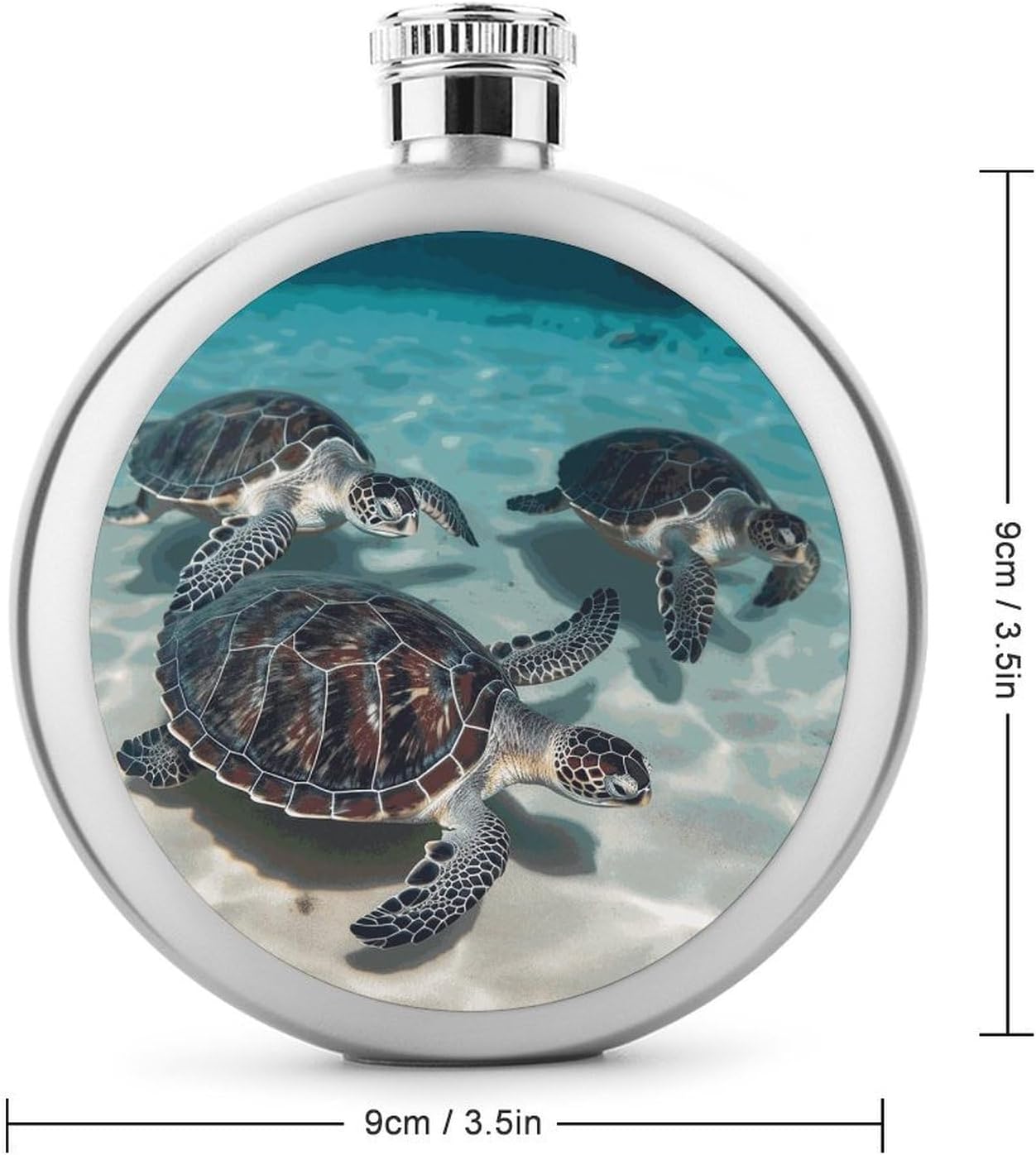 Sea Turtles Hip Flask 5 Oz Round Stainless Steel Mirror Polished Wine Pot Portable Pocket Wine Whiskey Flask Small Drinking Flasks Drinkware for Men Women