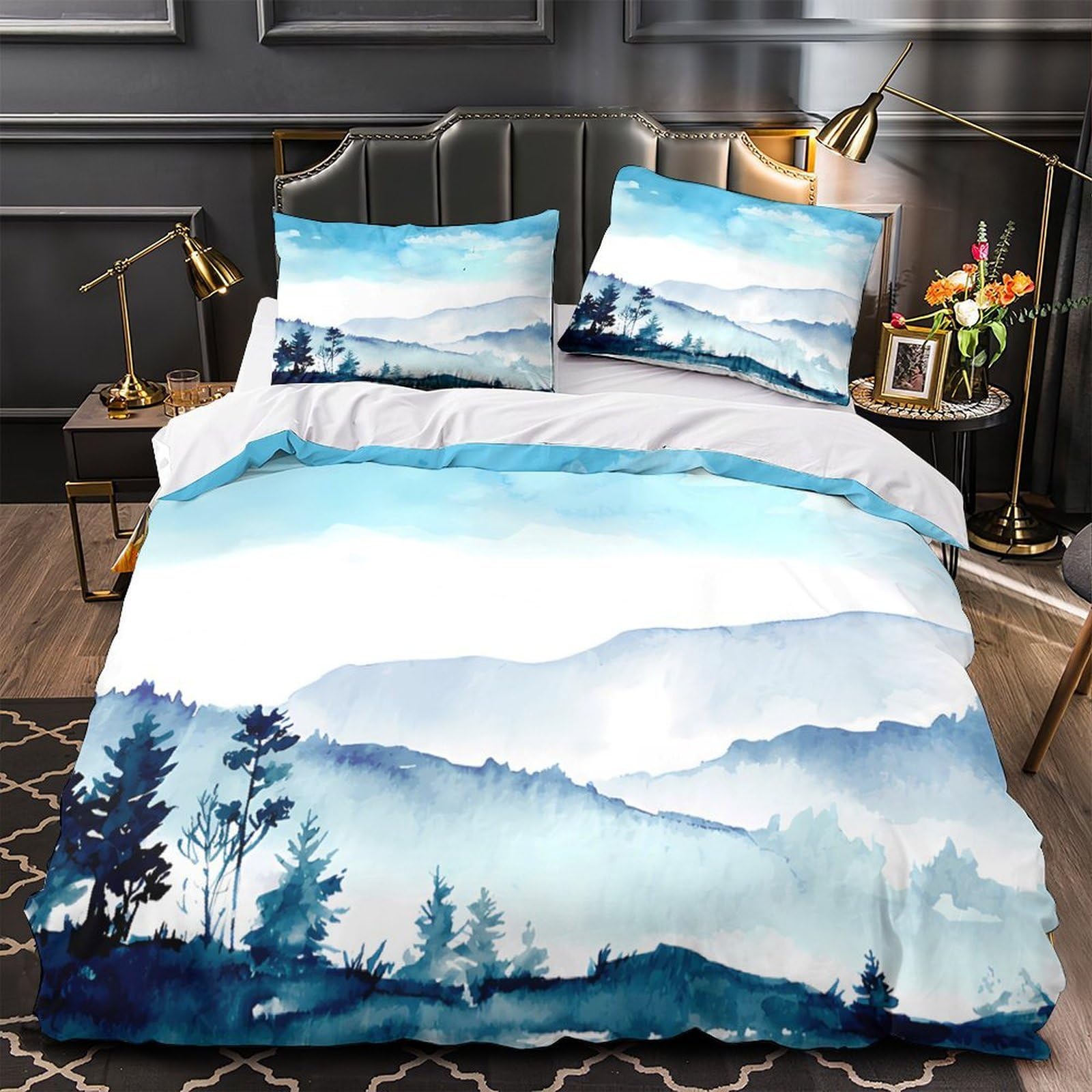 Housse de couette 260x220 anti-acarien parure de lit clair de lune zippée microfibre douce