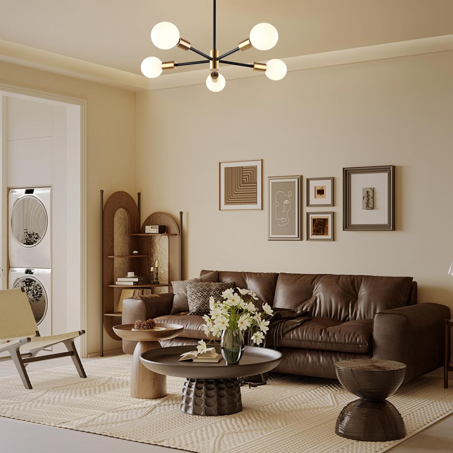 Kalium 5 Light Sputnik Chandeliers for Dining Room, 42 Inch Modern Light Fixture Over Table, Height Adjustable Farmhouse Chandelier for Bedroom, Living Room, E26 Socket (Bulb Not Included)