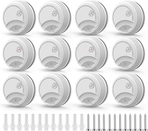 Miniatura 11 de Paquete de 4 detectores de humo, sensor fotoeléctrico, alarma de humo e incendios alimentada por batería, luz de advertencia LED, sonido de alarma