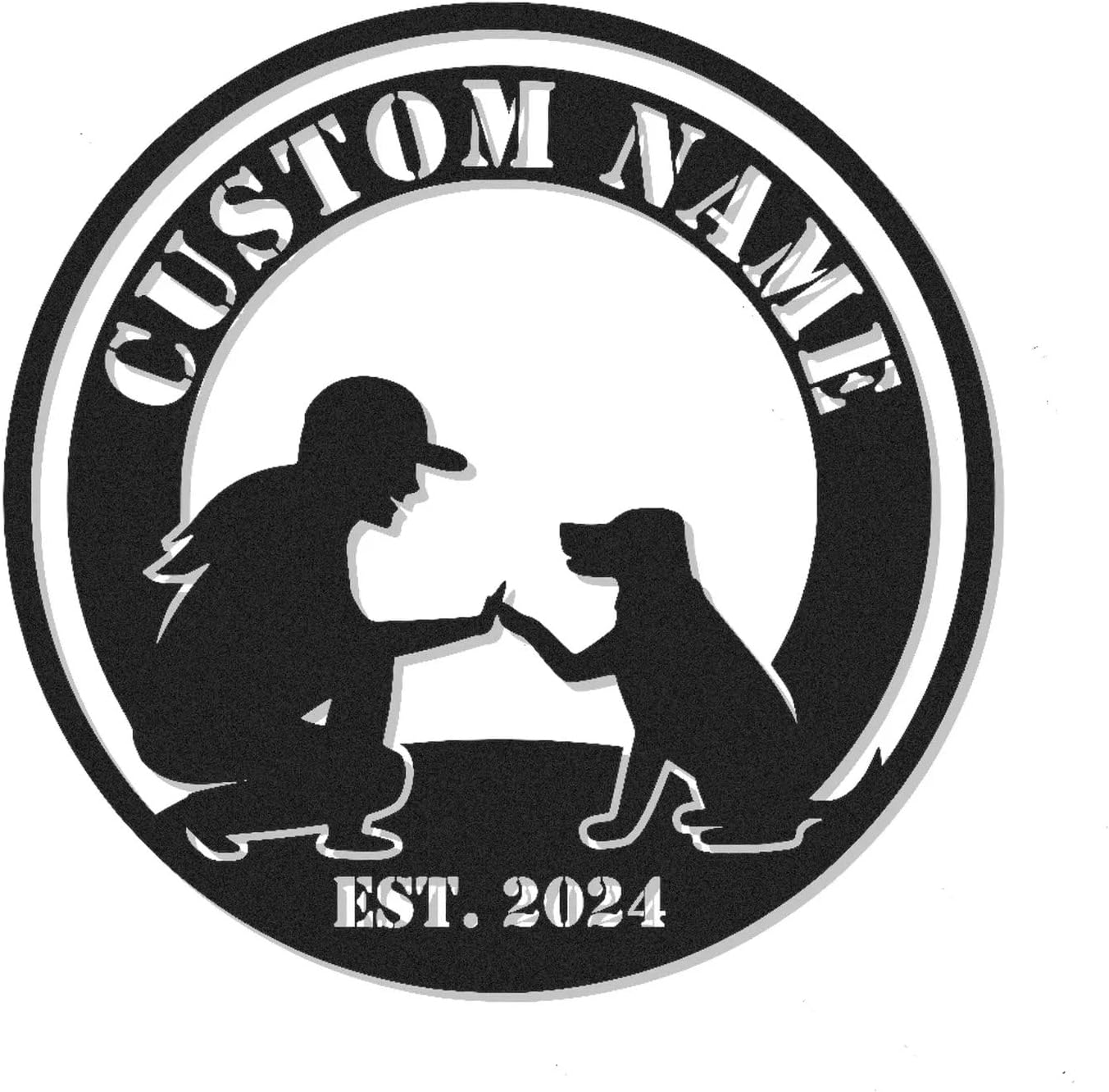 Custom Dog and Owner Silhouette Led Light Metal Wall Art Personalized Pet Lover Gift Living Room Decor