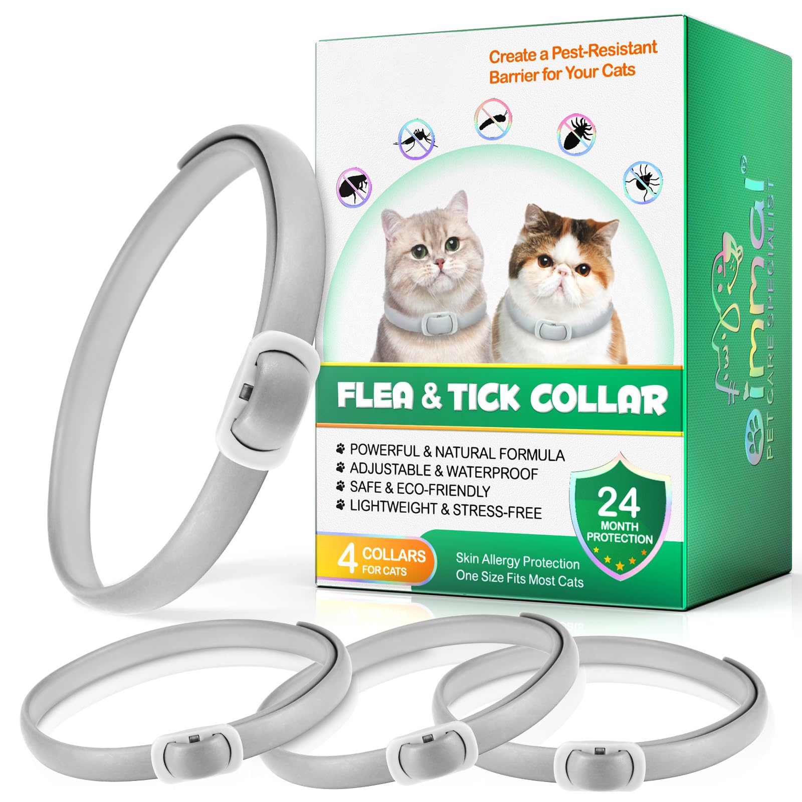 Specifically Formulated for Cats, Collar for Cats, 4 Pack Collar for Kittens & Adult Cats,Puppy & Kitten, Adjustable & Waterproof Design, 6 Month Long Lasting Effect