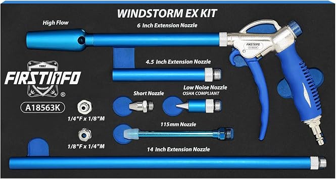 FIRSTINFO A18563KUS 9-Piece Windstorm 2X Flow Air Blow Gun Master Kit | EX High Performance