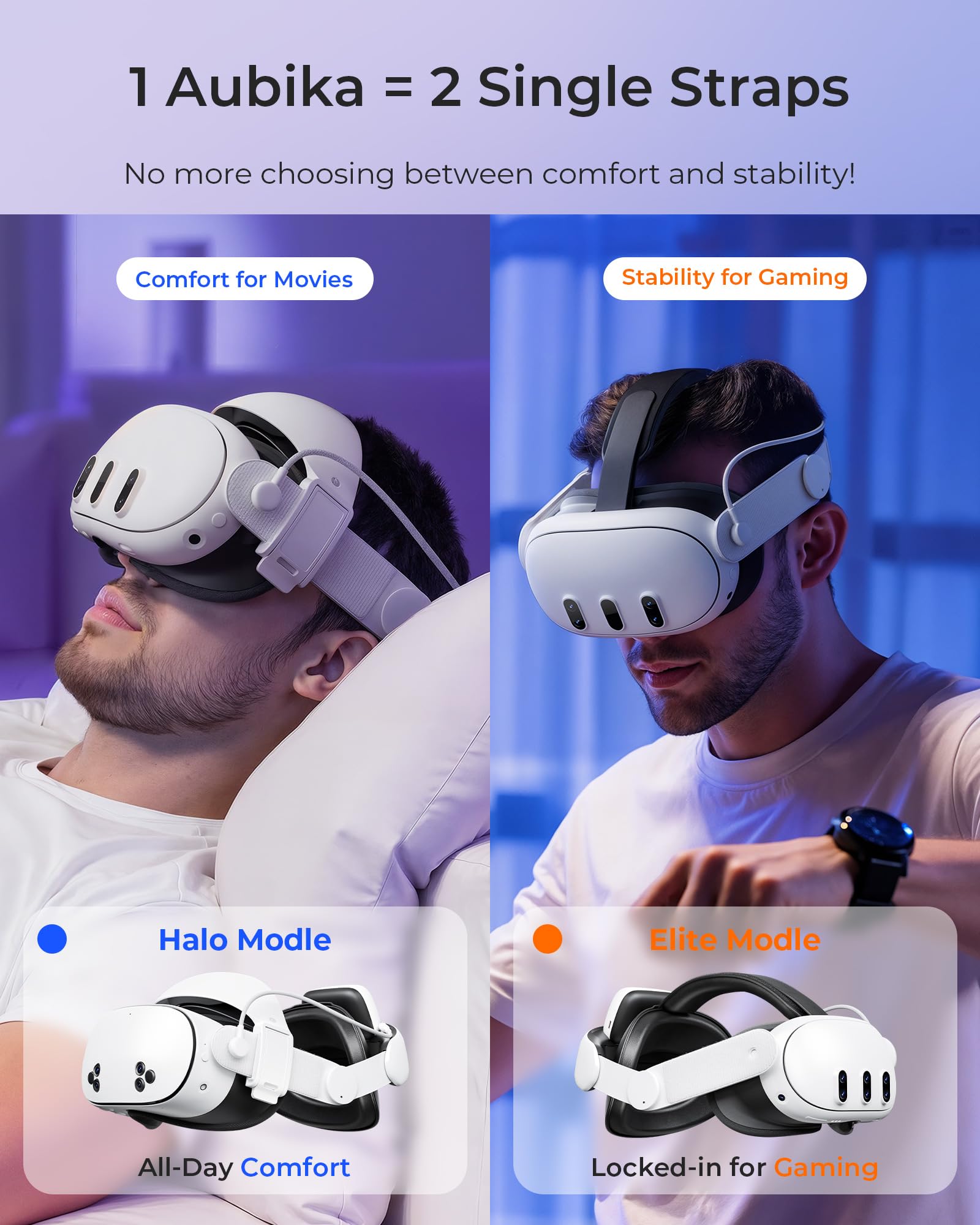 Aubika Híbrido Correa para Meta Quest 3/3S con Función 2 en 1 (Halo & Elite), Accesorio de Realidad Virtual con Banco de Energía Magnético Intercambiable en Caliente de 10000 mAh y Carga Rápida de
