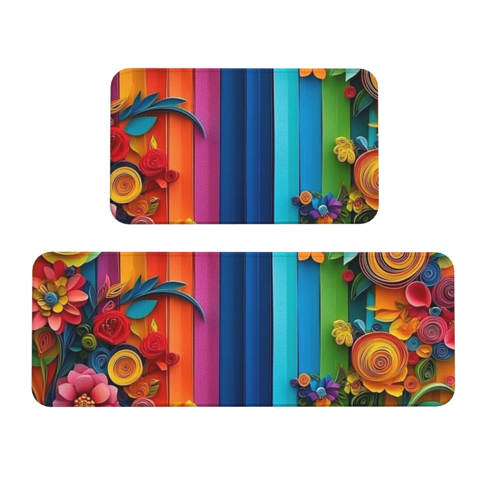 Tapetes de cocina antideslizantes para suelo con diseño floral acolchado