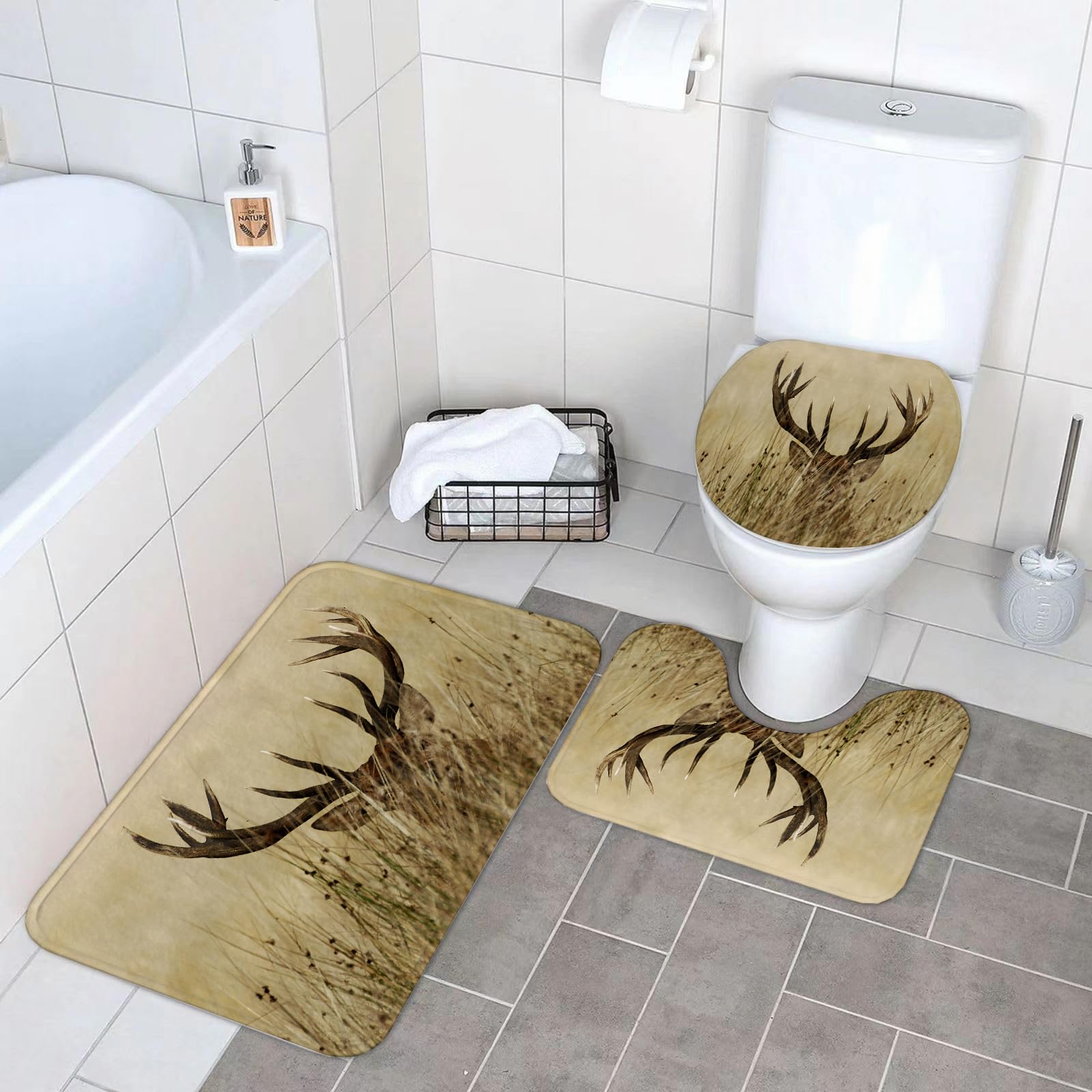 Set di 3 tappetini da Bagno, Lavabili in Lavatrice e Antiscivolo, in Morbida Fibra Superfine.