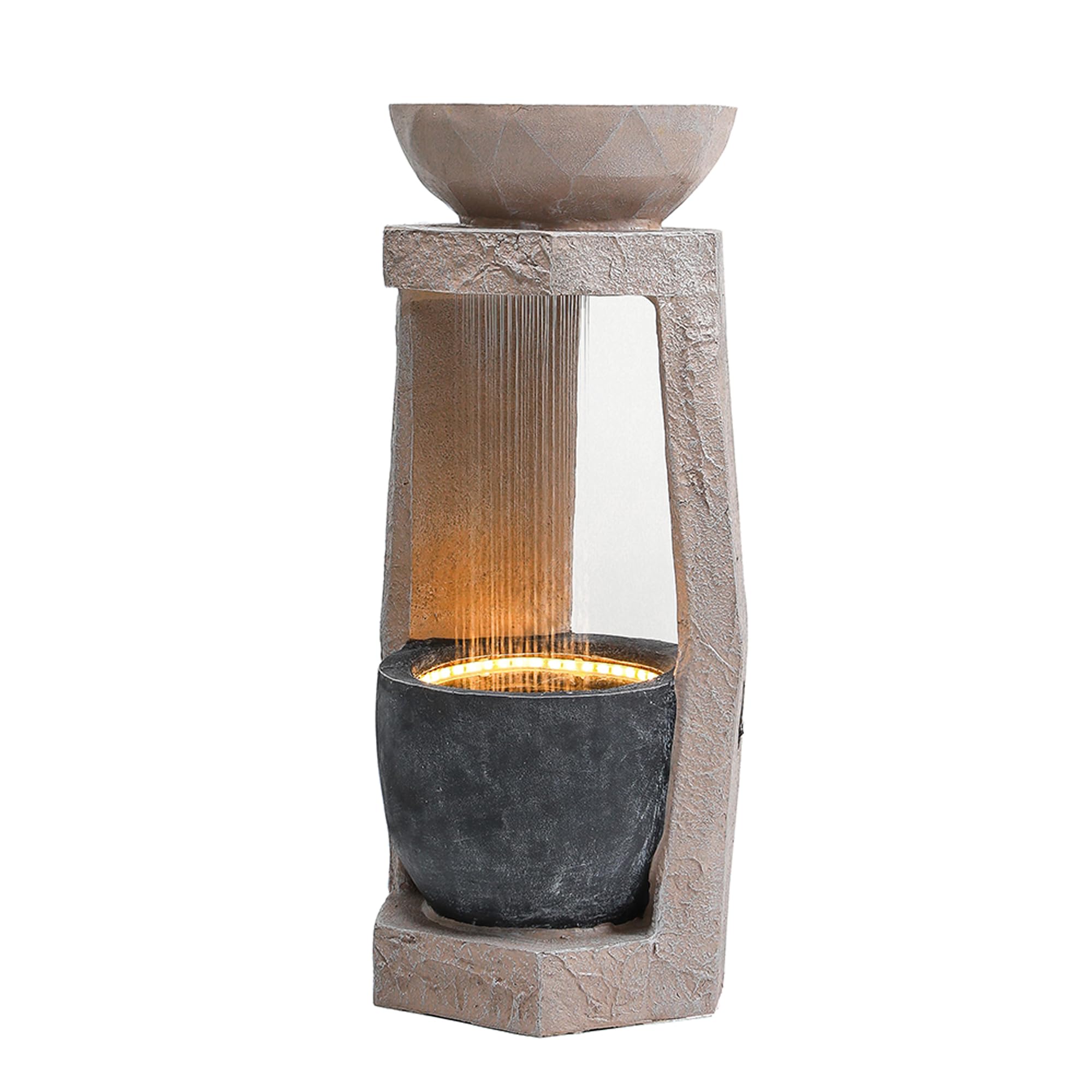 Gartenbrunnen, Brunnen Garten, Gartenbrunnen für Außen, Zimmerbrunnen mit LED-Beleuchtung, Wasserpumpe, Kunststein-Außenverkleidung & Zierbecken, für Garten, Terrasse (Beige)