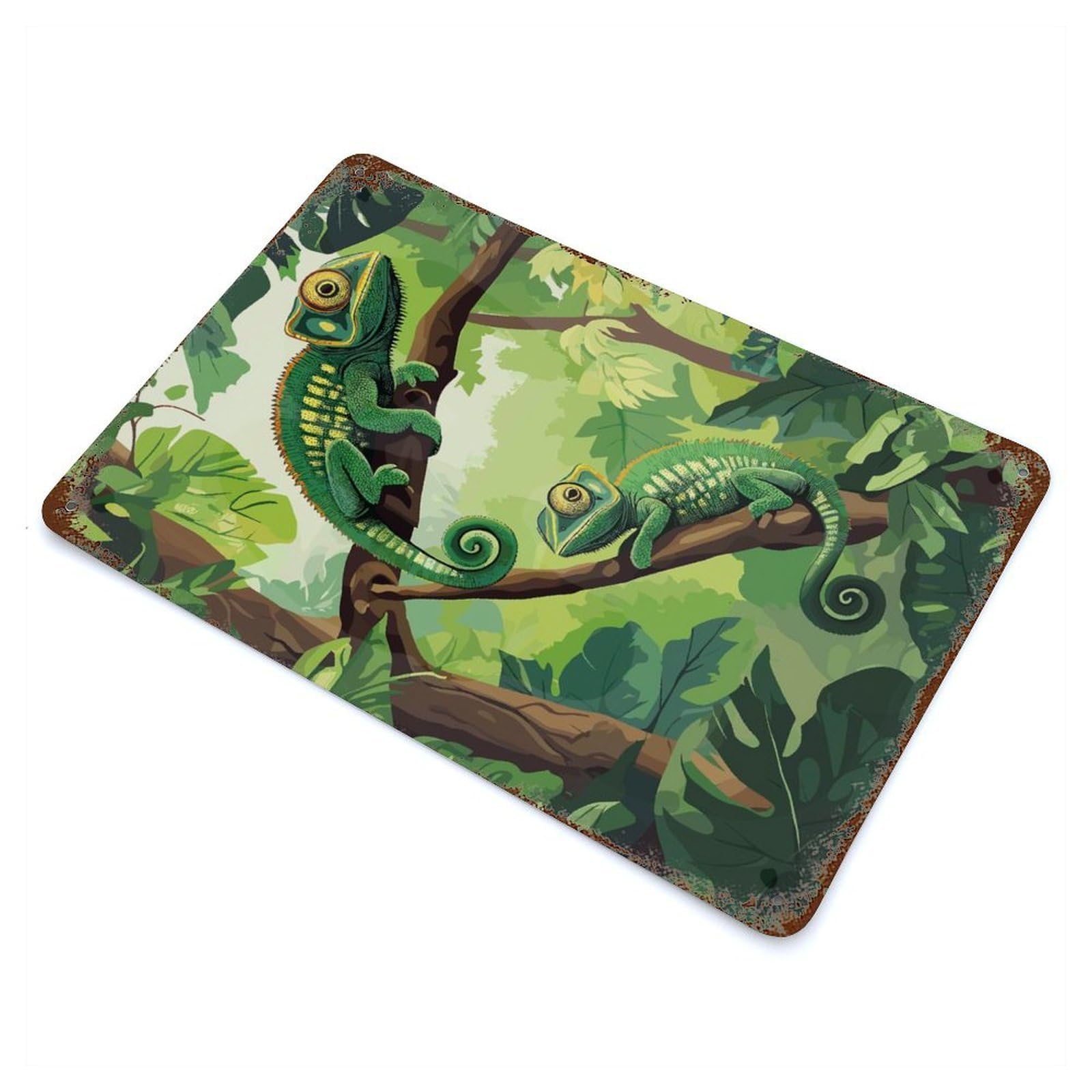 Chameleons in The Jungle Rust Effect Tin Sign 11.8"x7.9", Old School Wall Decor for Farmhouse, Kitchen And Entryway Decor