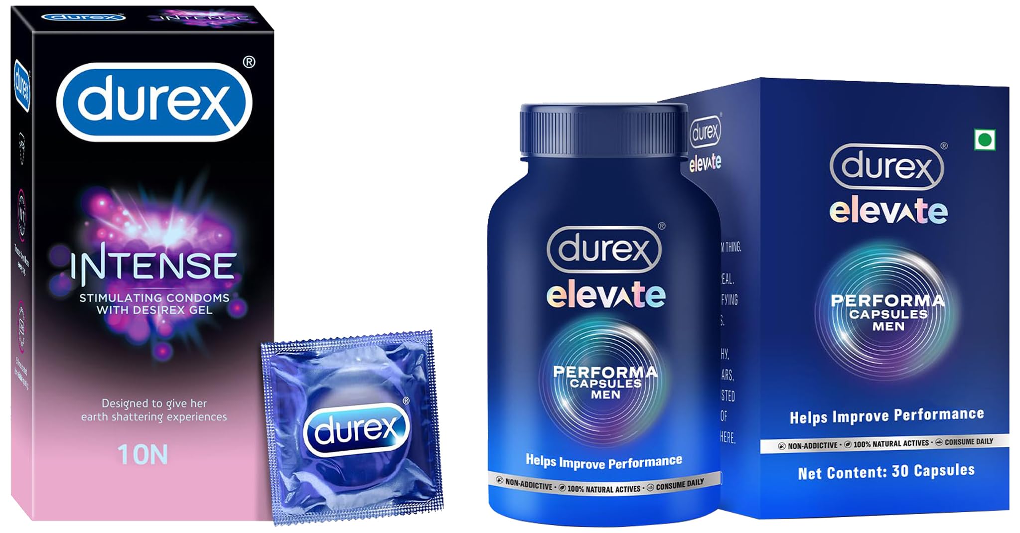 Durex Elevate Performa Shilajit Capsules For Men with Durex Intense Condoms for her - 10 Count | Dotted and Ribbed condom with Desirex gel-image-15