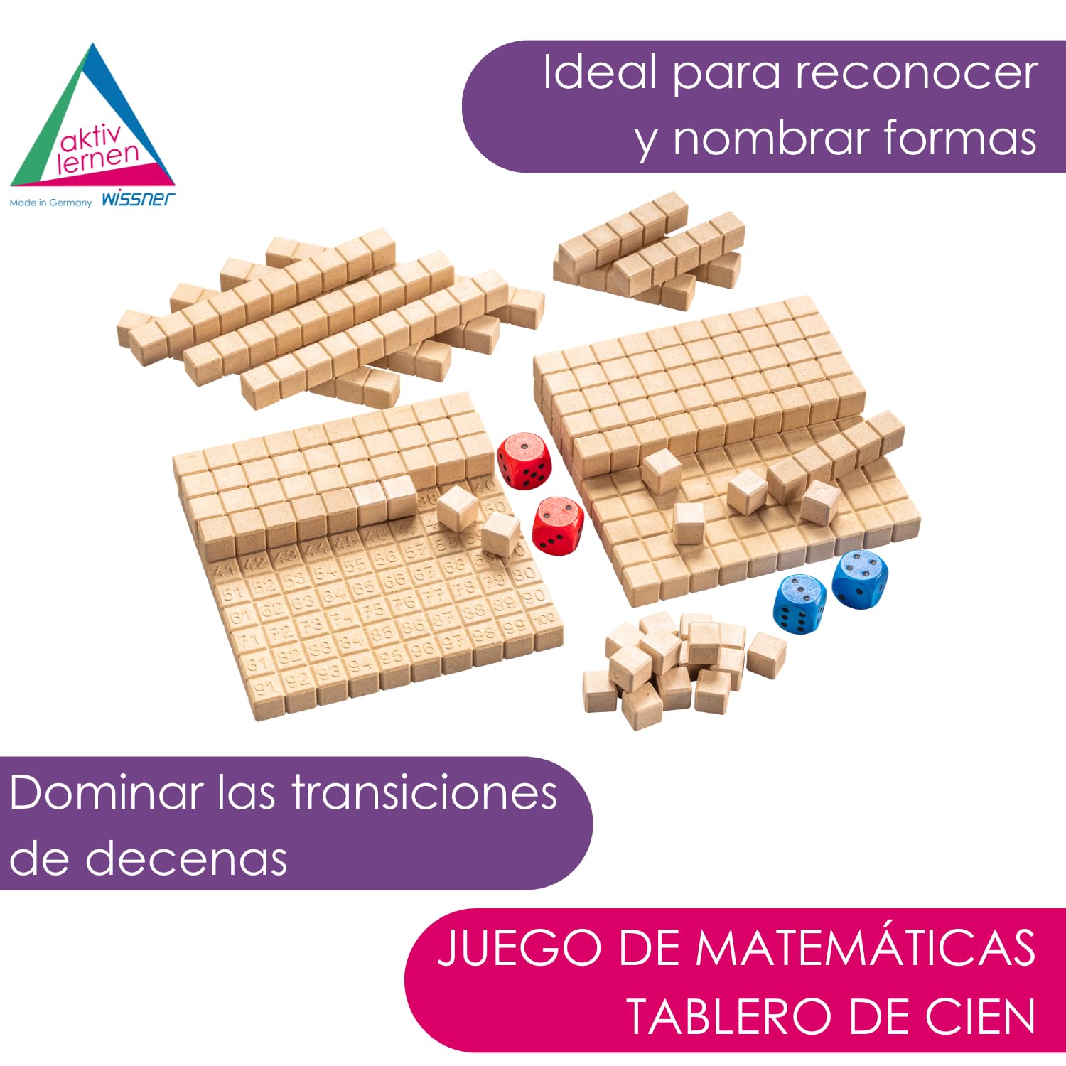 WISSNER® Aktiv lernen - Juego de Las matemáticas, calcular en el Rango Decimal el Sistema de Diez con Las Barras de Dienes - RE-Wood®