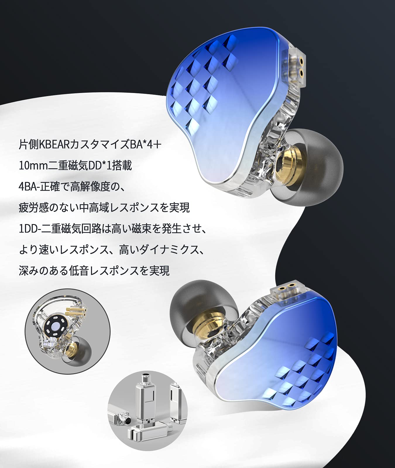 Amazon.co.jp: KBEAR Robin Blue Sparrow Earphones, Wired Deep Bass