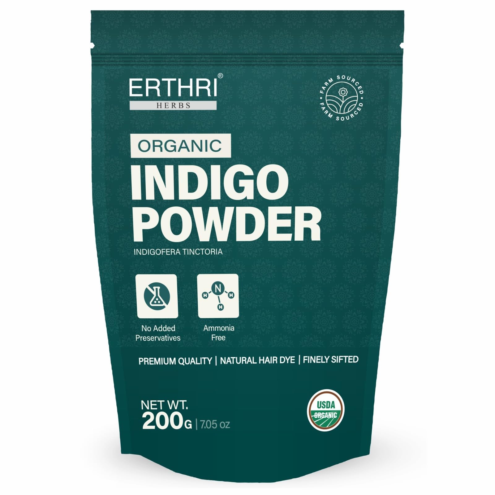 Indigo Leaves Powder 200g, Natural Hair Dye, Scalp Health | Indigofera Tinctoria, Chemical-Free, Darkens Hair Naturally, Mixed With Henna For Rich Colour, Reduce Dandruff, GMP Certified-image-1